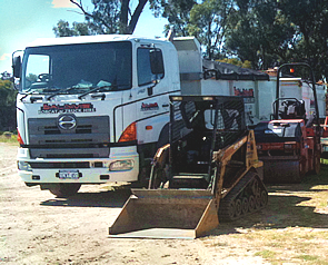 trucks in yard